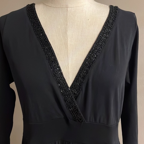 Velvet by Graham Spencer black dress 100% jersey cotton beaded V neckline size L - Picture 4 of 11